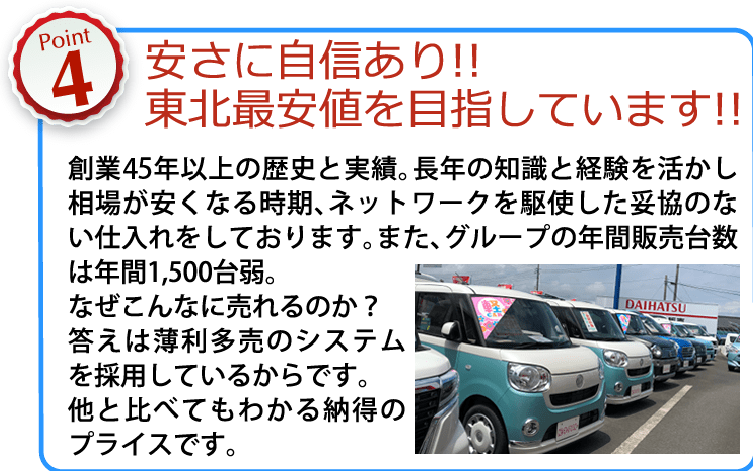 安さに自信あり!!東北最安値を目指しています!!